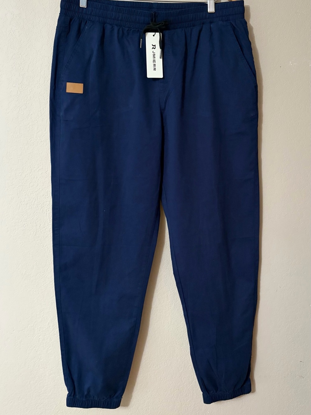 NWT JMIERR Men's Casual Drawstring Joggers Navy Blue Twill Pants Size 2XL